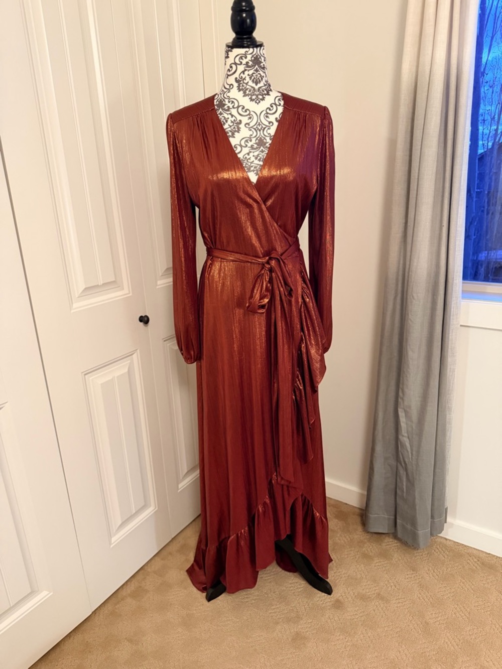 WAYF Meryl Long Sleeve Wrap High Low Cocktail Dress size L